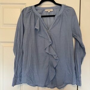 Loft Chambray Ruffled Vneck Blouse size S